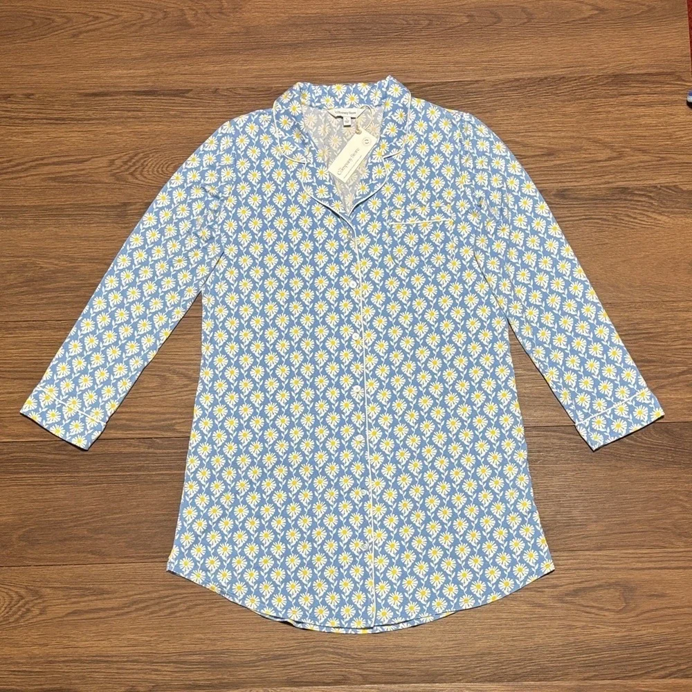 SKIMS Sky Blue Cotton Poplin Button Up Pajama Shirt L